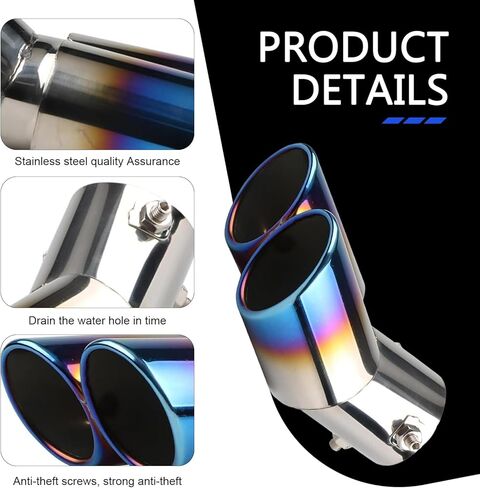 Dual Exhaust Tips, Stainless Steel Car Muffler Exhausts with Bolt, 2.48" Double Outlet Bending Auto Tail Pipe Muffler Tip, Universal Car Exhaust Pipe Modification Accessories (Black) in Saudi Arabia