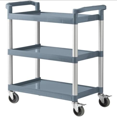 3-Tier Black Utility Cart | 16'' D x 32'' W | Bussing Service Plastic Cart with Wheels in Saudi Arabia