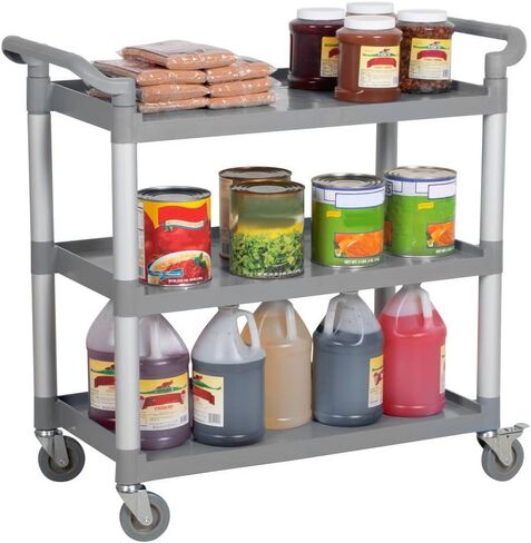 3-Tier Black Utility Cart | 16'' D x 32'' W | Bussing Service Plastic Cart with Wheels in Saudi Arabia