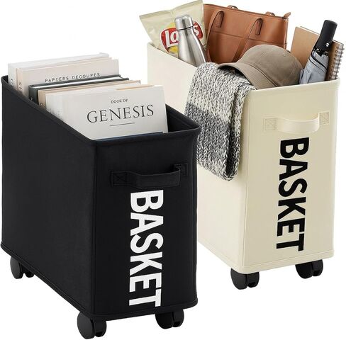 2 Pack Under Desk Utility Cart with 1 Lockable Wheels, 21 L Black and White Mobile Rolling Cart, Multipurpose Organizer, Oxford Cloth, Storage Basket with Caster Wheels for Home Office School in Saudi Arabia