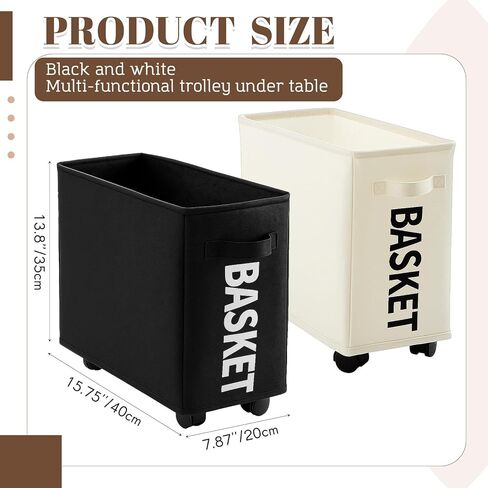 2 Pack Under Desk Utility Cart with 1 Lockable Wheels, 21 L Black and White Mobile Rolling Cart, Multipurpose Organizer, Oxford Cloth, Storage Basket with Caster Wheels for Home Office School in Saudi Arabia