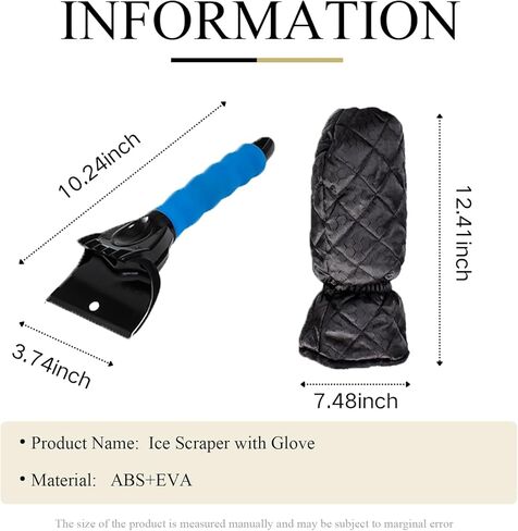 Ice Scraper with Glove - Waterproof Ice Scrapers Snow Removal Tool for Car Windshield, SUV, Truck - Comfortable Mitt Glove for Quick Ice & Snow Removal (Blue) in Saudi Arabia