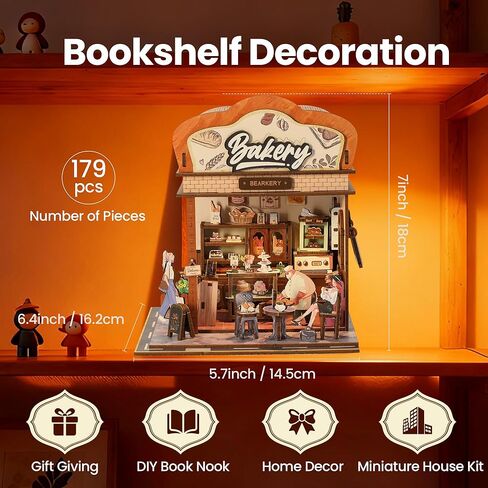 مجموعة Book Nook - مجموعة منزل مصغر DIY للبالغين، رف الكتب الصغير لبيت الدمى ديكور ثلاثي الأبعاد لنموذج الشارع الخشبي، هدية مثالية لمحبي الكتب والعائلة والأصدقاء (متجر الزهور) in Saudi Arabia