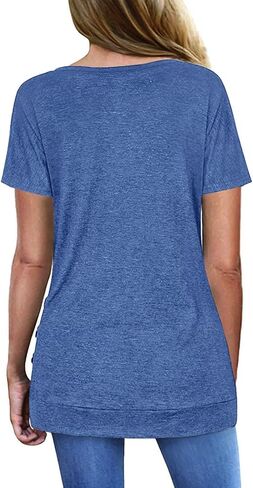 Womens Summer Tops Loose Fit V Neck Casual Shirts Lake Green XL in Kuwait