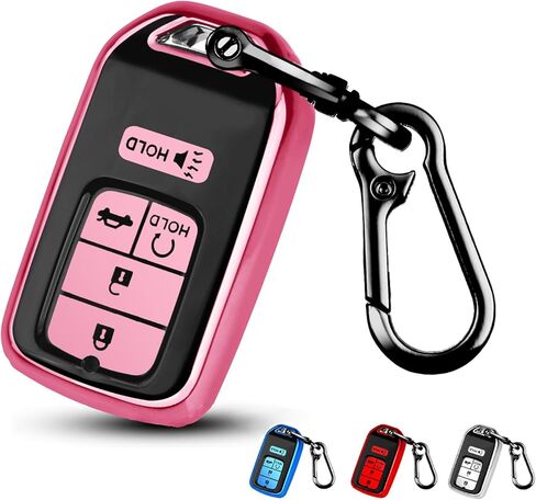 QBUC for Honda Key Fob Cover,TPU Protection Key Case for Honda 2015-2021 Civic Accord CRV HRV CRZ Crosstour Pilot Odyssey Ridgeline Passport Smart Remote Key Cover with Keychain (Pink, 5 Buttons) in Saudi Arabia