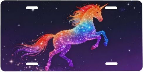 Unicorn Rainbow Colors Starry Sky Front License Plate Car Decorative License Plates Aluminum Metal Decor Accessory Novelty Vanity Tag Cover with 4 Holes for Men Women 6" X 12" in Kuwait