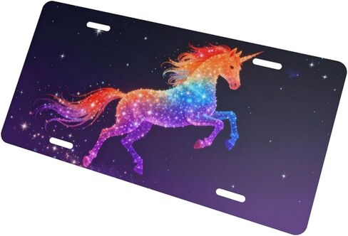 Unicorn Rainbow Colors Starry Sky Front License Plate Car Decorative License Plates Aluminum Metal Decor Accessory Novelty Vanity Tag Cover with 4 Holes for Men Women 6" X 12" in Kuwait
