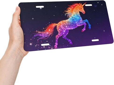 Unicorn Rainbow Colors Starry Sky Front License Plate Car Decorative License Plates Aluminum Metal Decor Accessory Novelty Vanity Tag Cover with 4 Holes for Men Women 6" X 12" in Kuwait