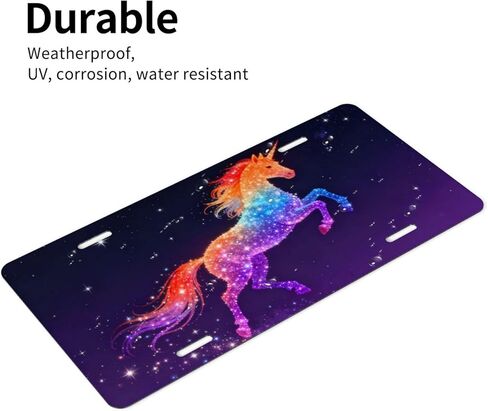 Unicorn Rainbow Colors Starry Sky Front License Plate Car Decorative License Plates Aluminum Metal Decor Accessory Novelty Vanity Tag Cover with 4 Holes for Men Women 6" X 12" in Kuwait
