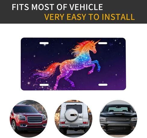 Unicorn Rainbow Colors Starry Sky Front License Plate Car Decorative License Plates Aluminum Metal Decor Accessory Novelty Vanity Tag Cover with 4 Holes for Men Women 6" X 12" in Kuwait