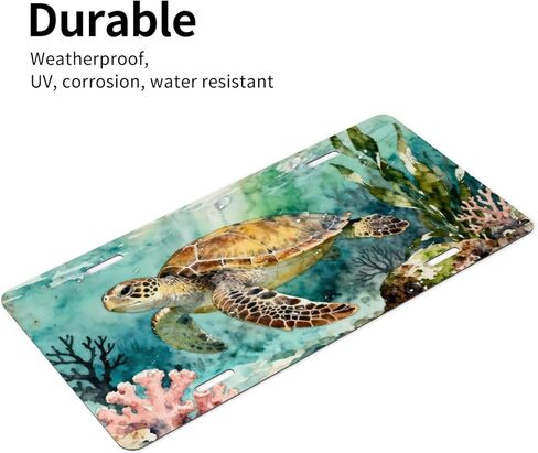 Sea Turtle Coral Seaweed Seabed Front License Plate Car Decorative License Plates Aluminum Metal Decor Accessory Novelty Vanity Tag Cover with 4 Holes for Men Women 6" X 12" in Saudi Arabia