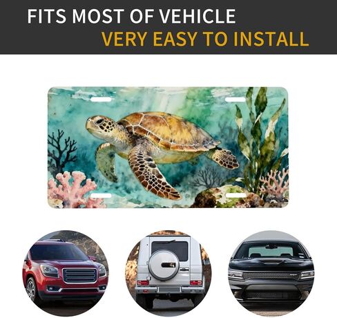 Sea Turtle Coral Seaweed Seabed Front License Plate Car Decorative License Plates Aluminum Metal Decor Accessory Novelty Vanity Tag Cover with 4 Holes for Men Women 6" X 12" in Kuwait