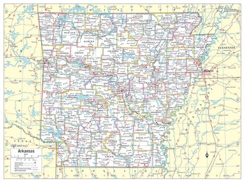 ملصق طباعة كبير لخريطة حائط ولاية أركنساس مقاس 32 بوصة عرض × 24 بوصة ارتفاع (مصفح) in Saudi Arabia