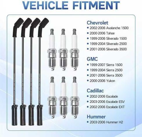 8 Spark Plug Wires 9748HH + 8 Spark Plugs 41-962 For 1999-2006 Chevy Silverado 1500/2500/3500, For GMC Yukon Sierra, Escalade Spark Plugs and Wires Tune Up Kit 16 Pcs in Saudi Arabia