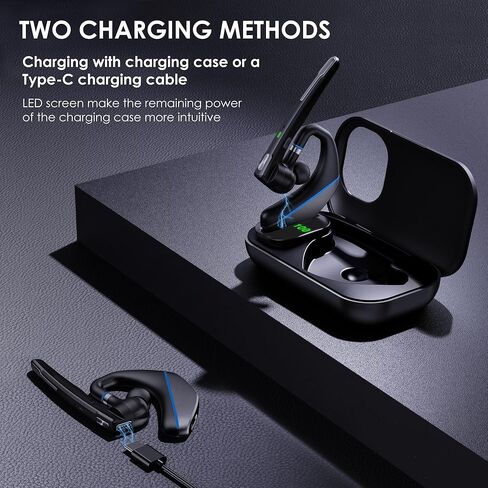 سماعة بلوتوث EKVANBEL V5.3، سماعة أذن لاسلكية مع علبة شحن 1000 مللي أمبير في الساعة، وقت التحدث 96 ساعة، سماعات رأس بخاصية إلغاء الضوضاء بدون استخدام اليدين مع ميكروفون مزدوج للهواتف المحمولة للكمبيوتر، سائق شاحنة في المنزل والعمل في المكتب in Kuwait