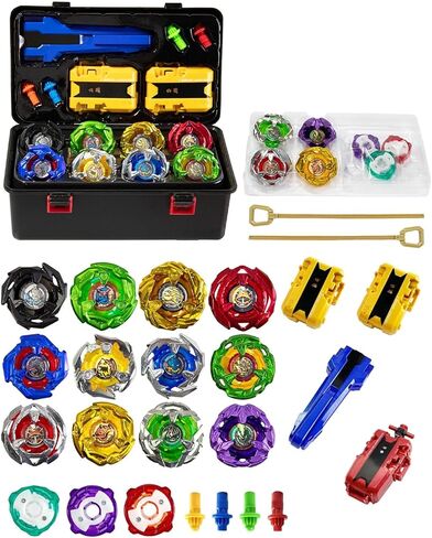 Gyro Battling Set, 12 Spinning Tops, 3 Launchers 1 Grip 3 Middle Rings and 4 Bases, with Storage Box, Kids Toys Birthday Gift Ideal for 6+ Years Old Boys,A in Saudi Arabia