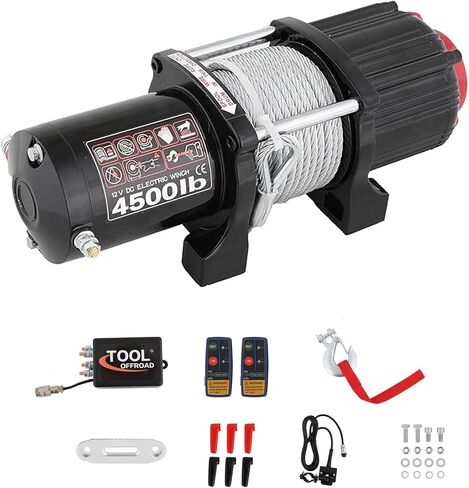 Tool Offroad 4500LBS 12V Recovery Winch with Steel Rope and 2 Wireless Remotes Waterproof Electric Winch for ATV/UTV,Boat Trailer Winch, Black in Saudi Arabia