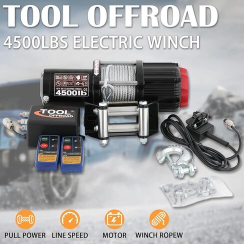 Tool Offroad 4500LBS 12V Recovery Winch with Steel Rope and 2 Wireless Remotes Waterproof Electric Winch for ATV/UTV,Boat Trailer Winch, Black in Saudi Arabia