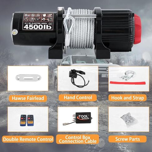 Tool Offroad 4500LBS 12V Recovery Winch with Steel Rope and 2 Wireless Remotes Waterproof Electric Winch for ATV/UTV,Boat Trailer Winch, Black in Saudi Arabia