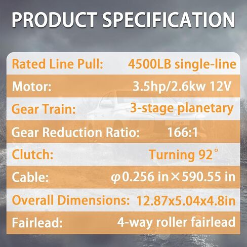 Tool Offroad 4500LBS 12V Recovery Winch with Steel Rope and 2 Wireless Remotes Waterproof Electric Winch for ATV/UTV,Boat Trailer Winch, Black in Saudi Arabia