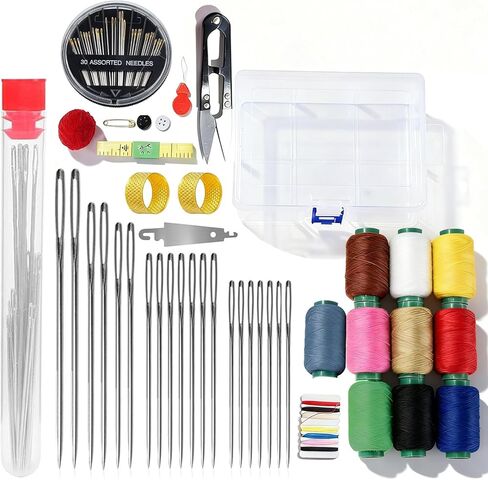 50 Pcs Big Eye Steel Sewing Needles Kit with Multicolor Threads, Needle Case, Scissors & Accessories for Beginners & Professionals in Saudi Arabia