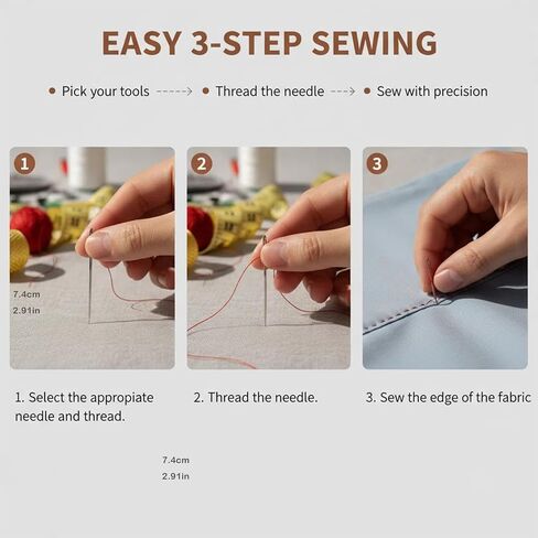 50 Pcs Big Eye Steel Sewing Needles Kit with Multicolor Threads, Needle Case, Scissors & Accessories for Beginners & Professionals in Saudi Arabia