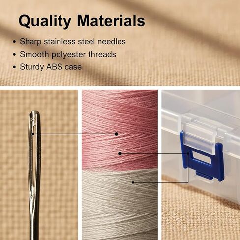 50 Pcs Big Eye Steel Sewing Needles Kit with Multicolor Threads, Needle Case, Scissors & Accessories for Beginners & Professionals in Saudi Arabia