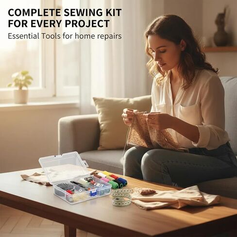 50 Pcs Big Eye Steel Sewing Needles Kit with Multicolor Threads, Needle Case, Scissors & Accessories for Beginners & Professionals in Saudi Arabia