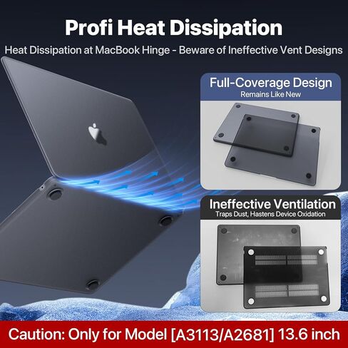 for MacBook Air 13.6 inch Case M3 M2 2024-2022 Model A3113 A2681, Sturdy & Durable Protective Hard Shell Case + Translucent Keyboard Cover for MacBook Air 13 inch Case - Midnight Clear in Kuwait