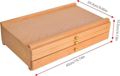 Pssopp 3 Drawer Box, Drawing Tool Box, Beech Wood Art Supply Storage Organizer, Portable Paint Brush Holder with Drawers for Paints, Brushes, Pencils in Saudi Arabia