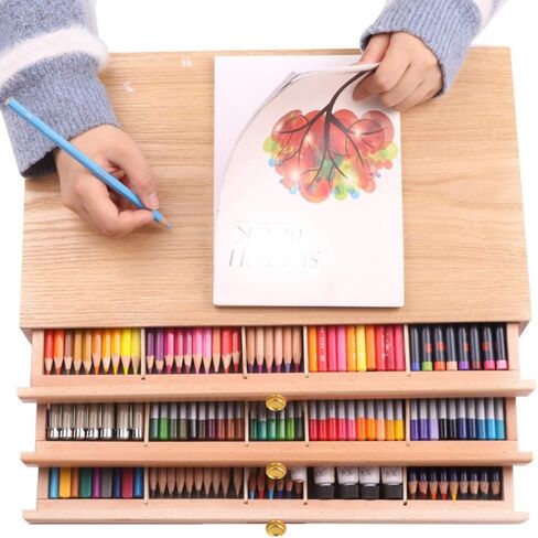 Pssopp 3 Drawer Box, Drawing Tool Box, Beech Wood Art Supply Storage Organizer, Portable Paint Brush Holder with Drawers for Paints, Brushes, Pencils in Saudi Arabia
