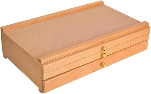 Pssopp 3 Drawer Box, Drawing Tool Box, Beech Wood Art Supply Storage Organizer, Portable Paint Brush Holder with Drawers for Paints, Brushes, Pencils in Saudi Arabia