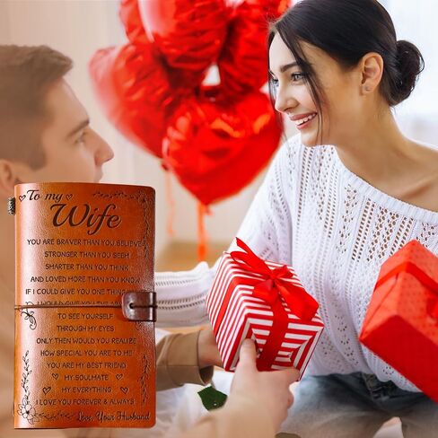 Wife Birthday Gift Ideas Leather Journal for Christmas, Gifts for Wife 140 Page Refillable Leather Notebook, Birthday Gift for Wife, Anniversary Wedding Gift for Wife from Husband in Saudi Arabia