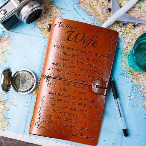 Wife Birthday Gift Ideas Leather Journal for Christmas, Gifts for Wife 140 Page Refillable Leather Notebook, Birthday Gift for Wife, Anniversary Wedding Gift for Wife from Husband in Saudi Arabia