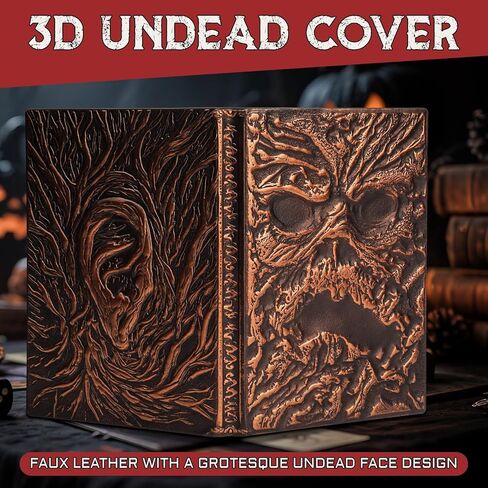 CZYY Necronomicon Horror Journal – Faux Leather DND Spellbook Notebook with 120 Pages of Aged Deckle Paper, 3D Undead Cover & 2 Pencils | Gothic Gift for DMs, Witches, Artists & Halloween Rituals in Saudi Arabia