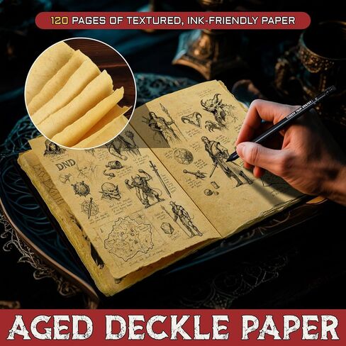 CZYY Necronomicon Horror Journal – Faux Leather DND Spellbook Notebook with 120 Pages of Aged Deckle Paper, 3D Undead Cover & 2 Pencils | Gothic Gift for DMs, Witches, Artists & Halloween Rituals in Saudi Arabia
