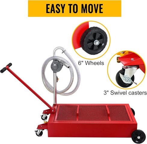 Low-Profile Oil Drain Pan - Industrial-Grade with Foldable Handle, Manual Rotary Pump & Mesh Grid | Heavy-Duty Oil Change Tool for Cars, SUVs, Trucks, ATVs (20 Gallon Hand Pump, Red) in Saudi Arabia