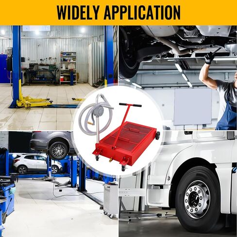 Low-Profile Oil Drain Pan - Industrial-Grade with Foldable Handle, Manual Rotary Pump & Mesh Grid | Heavy-Duty Oil Change Tool for Cars, SUVs, Trucks, ATVs (20 Gallon Hand Pump, Red) in Saudi Arabia