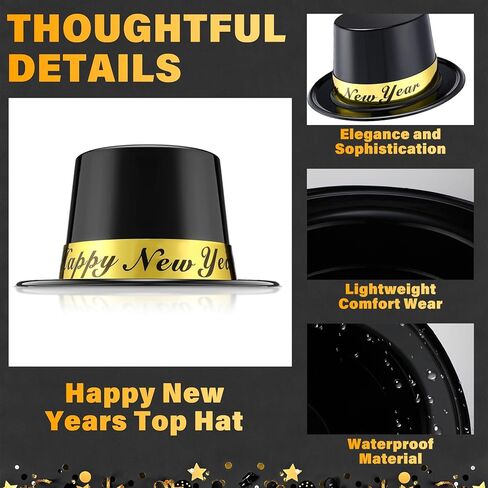 Geyoga 4 قطع Happy New Years Top Hat 2026 Eve Party قبعات احتفالات بلاستيكية سوداء لحفلات رأس السنة الجديدة لوازم الحفلات التنكرية in Saudi Arabia
