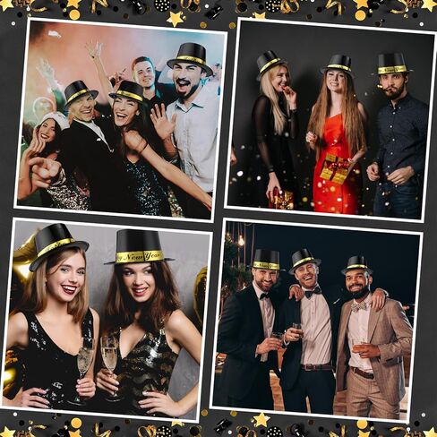 Geyoga 4 قطع Happy New Years Top Hat 2026 Eve Party قبعات احتفالات بلاستيكية سوداء لحفلات رأس السنة الجديدة لوازم الحفلات التنكرية in Saudi Arabia