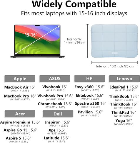 Puffy Laptop Sleeve 15-16 Inch Dark Green, Waterproof Carrying Case Bag for Women, Fluffy Computer 15.6 HP Case, Compatible with MacBook Pro 16 Inch, MacBook Air M2 M1, Asus/Dell XPS in Cover in Kuwait