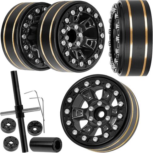 RC 1.3 Beadlock Wheels Single & Dually for 1/18 TRX4M Ascent-18,1/24 SCX24 FCX24 RC Crawler Car,Aluminium & Brass 1.3 Beadlock Rims,4pcs,Black w/Black in Saudi Arabia