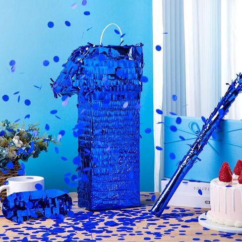 Royal Blue Number Piñata 16 Inch Blue Party Piñata Winter Decoration with Stick, Blindfold, and Confetti for Winter Birthday Celebrations Fiesta Milestone Events Game Party(Number 6) in Saudi Arabia