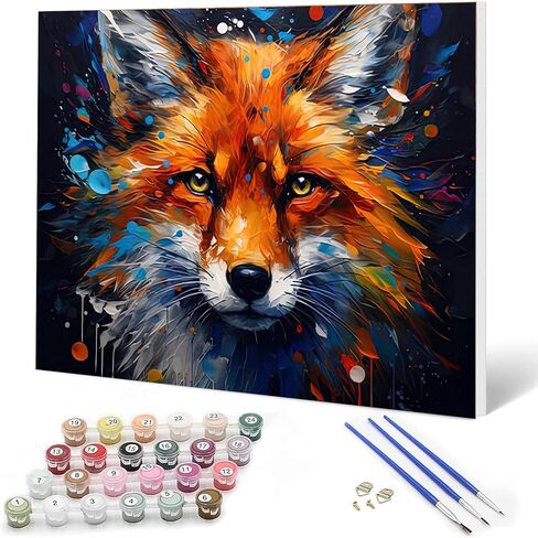 مجموعة طلاء Auremi Fox حسب الأرقام مع إطار، طلاء حيوانات DIY حسب الأرقام للبالغين، أكريليك سهل على القماش مع فرش للديكور 20 × 30 سم in Saudi Arabia