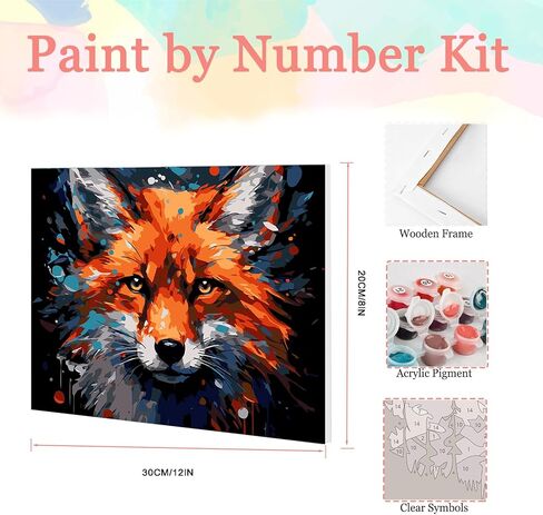 مجموعة طلاء Auremi Fox حسب الأرقام مع إطار، طلاء حيوانات DIY حسب الأرقام للبالغين، أكريليك سهل على القماش مع فرش للديكور 20 × 30 سم in Saudi Arabia