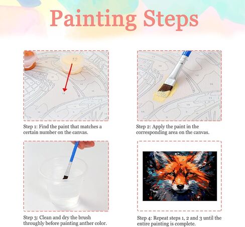 مجموعة طلاء Auremi Fox حسب الأرقام مع إطار، طلاء حيوانات DIY حسب الأرقام للبالغين، أكريليك سهل على القماش مع فرش للديكور 20 × 30 سم in Saudi Arabia
