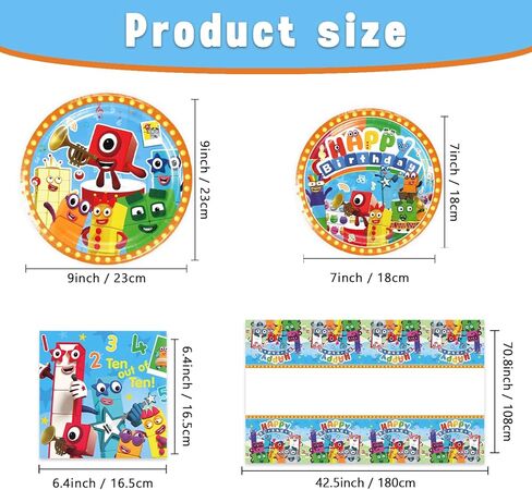 Number Blocks Party Supplies 41Pack include 20 plates, 20 napkins 1 tablecloth for birthday party Decoration (Block) in Saudi Arabia