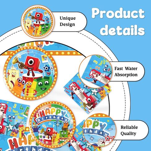 Number Blocks Party Supplies 41Pack include 20 plates, 20 napkins 1 tablecloth for birthday party Decoration (Block) in Saudi Arabia