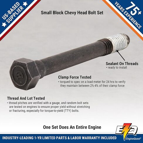 Small Block V8 Head Bolt Set (1966-1997) | Complete Engine Replacement Bolts | 5/8" Hex Head with Teflon Coating in Kuwait