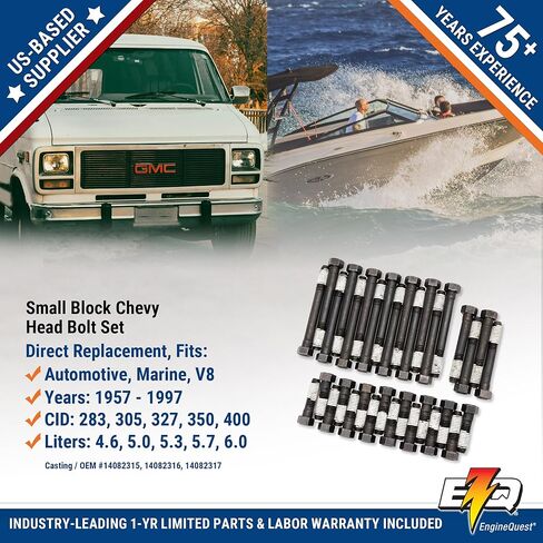 Small Block V8 Head Bolt Set (1966-1997) | Complete Engine Replacement Bolts | 5/8" Hex Head with Teflon Coating in Kuwait